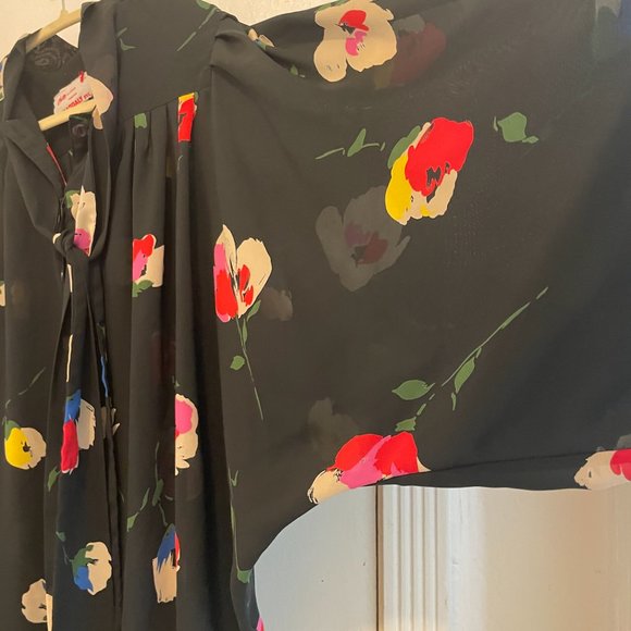 Vintage Oversized 80's Sheer Floral Blouse Dress - Picture 5 of 8